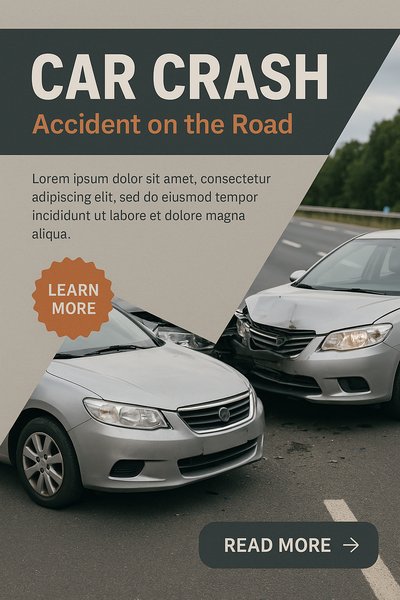 Realistic Car Crash Scene with Informative Banner