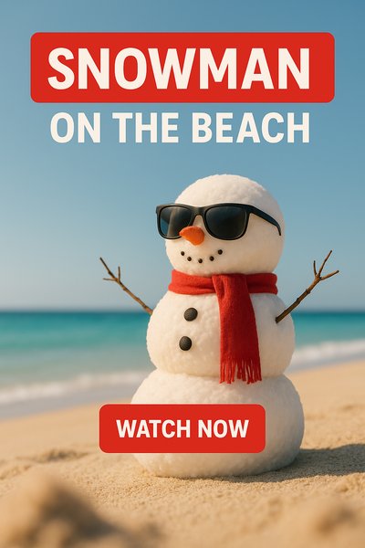 Playful Snowman on a Sunny Beach Scene
