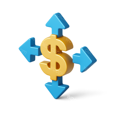 3D Dollar Icon with Arrows in Isometric View