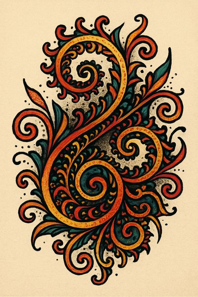 Intricate Colorful Swirl Design with Floral Elements