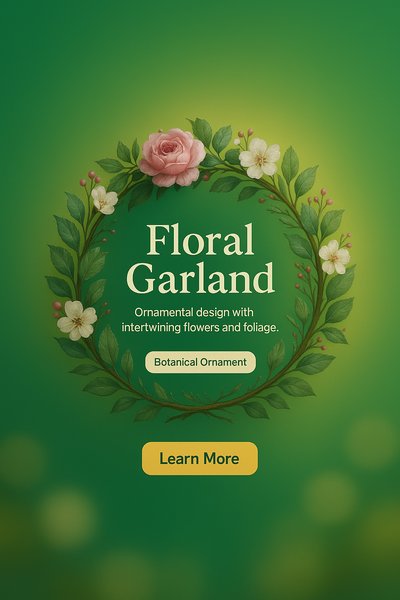 Floral Garland Decorative Design with Flowers and Foliage
