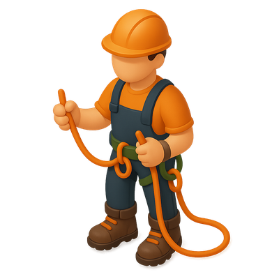 3D Arborist Icon in Climbing Gear with Rope