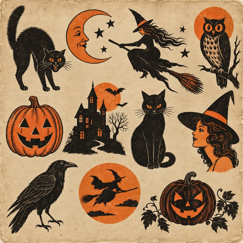vintage Halloween design elements