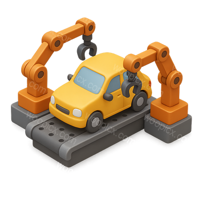 3D Icon of a Car on an Assembly Line