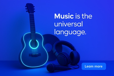 Illuminated Music Scene with Instruments and Text