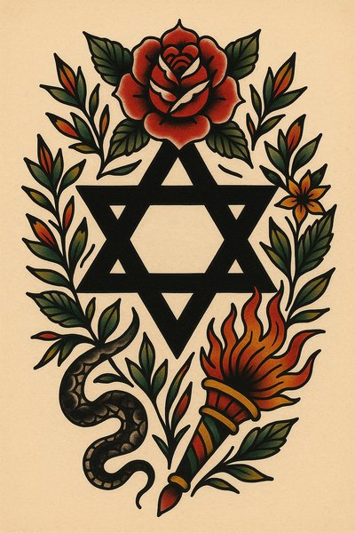 Tattoo Design Featuring Star of David and Floral Elements