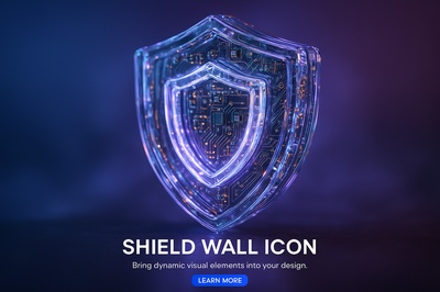 Hyperrealistic Shield Wall Icon with Glowing Elements