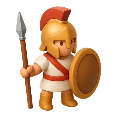 3D Greek Hoplite Warrior Icon with Spear and Shield