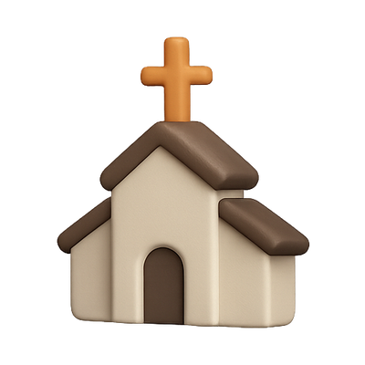 3D Icon of a Stylized Church with Cross