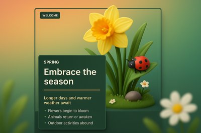 Vibrant Spring 3D Illustration with Flowers and Ladybug