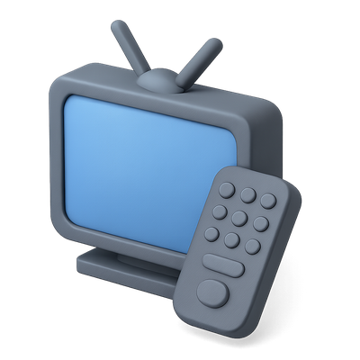 Stylish 3D Television Icon with Remote Control