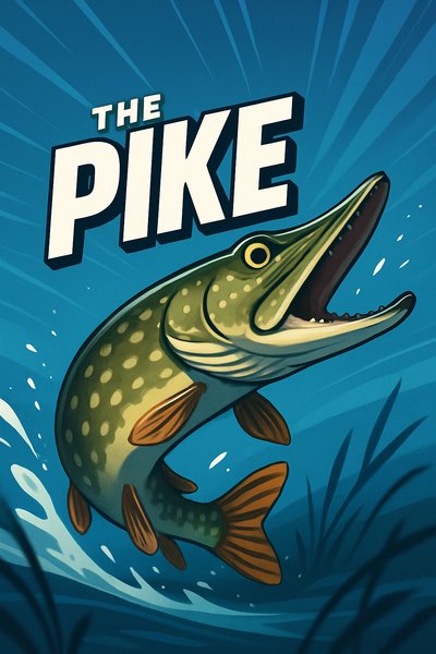 Dynamic Illustration of a Pike with Bold Typography