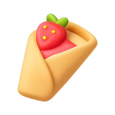 3D Render of Cute Strawberry Dessert in Crepe