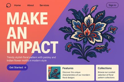 Modern Landing Page with Floral Patterns and Bold Design
