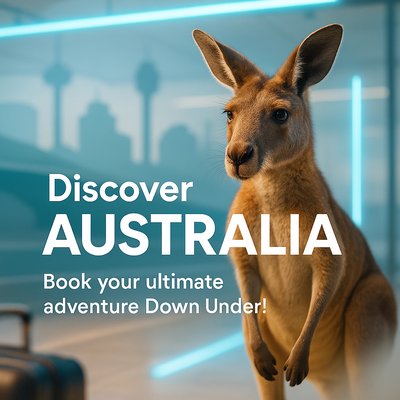 Promotional Travel Image Featuring a Kangaroo in an Urban Setting