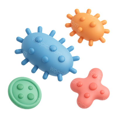Colorful 3D Microorganism Icons on Transparent Background