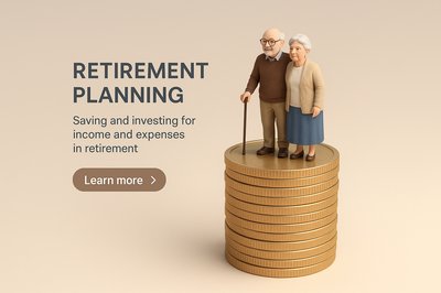Realistic Retirement Planning Scene with Elderly Couple on Coin Stack