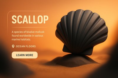 Stylized Scallop Shell Presentation with Informative Overlay