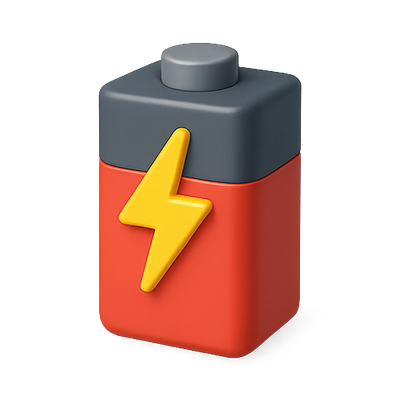 3D Stylized Battery Icon with Lightning Bolt Design