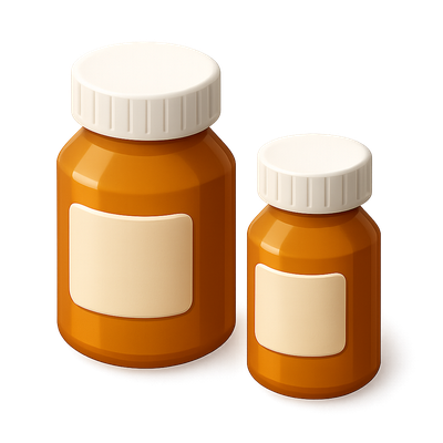 Stylized 3D Medication Bottles in Isometric View