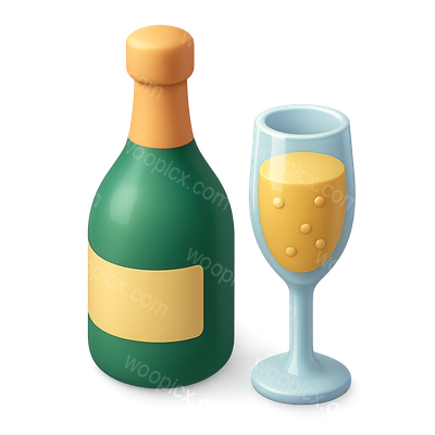 Stylized 3D Champagne Bottle and Glass Icon
