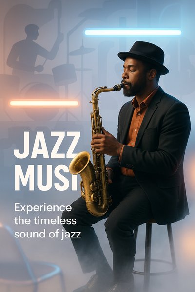 Promotional Jazz Music Poster Featuring Saxophonist