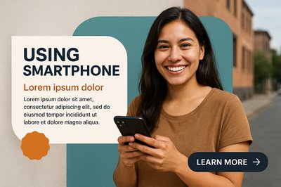 Latin American Woman Smiling While Using Smartphone