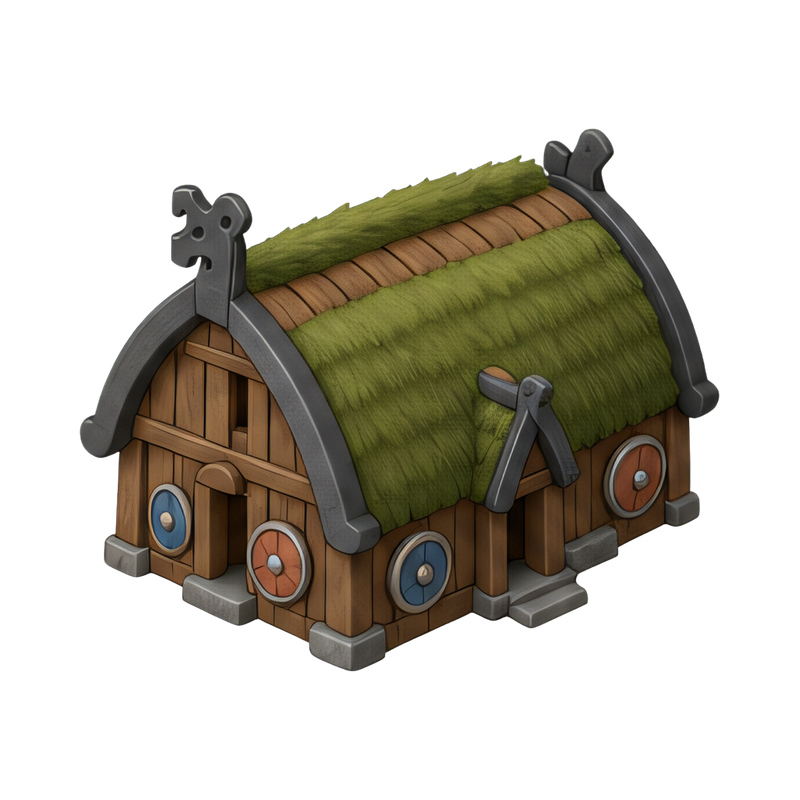 traditional longhouse with turf roof