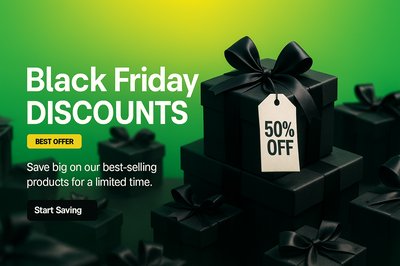 Black Friday Discounts with Elegant Black Gift Boxes on Gradient Background