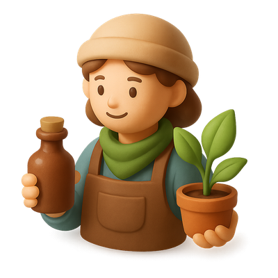 3D Herbalist Icon with Plant and Potion Bottle