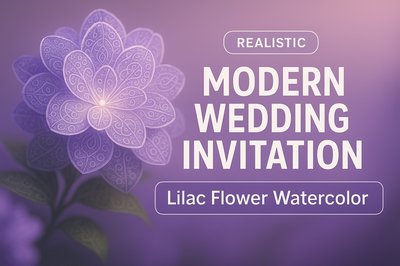 Elegant Modern Wedding Invitation Design Featuring Lilac Watercolor Flower