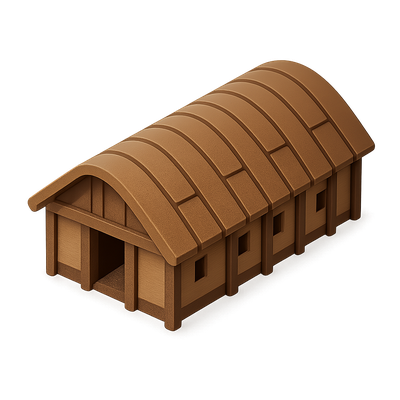 3D Icon of a Wooden House with Arched Roof