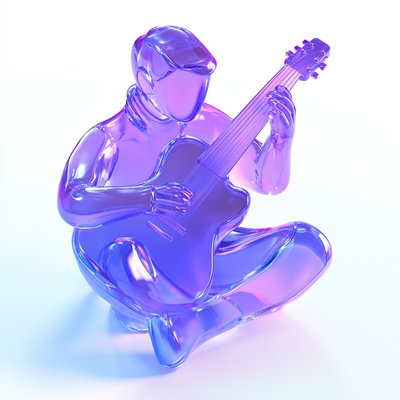 Stylized 3D Glass Figurine of a Musician Playing Guitar