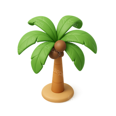Stylized 3D Coconut Palm Icon in Isometric View