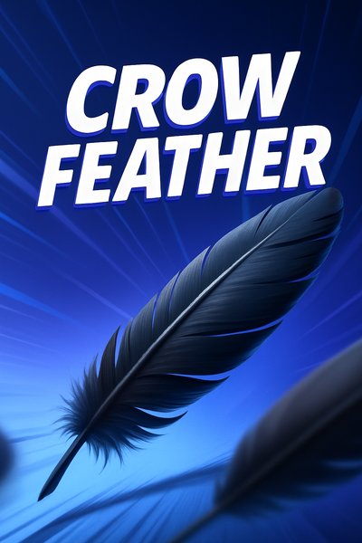 Dynamic Crow Feather Illustration with Bold Typography