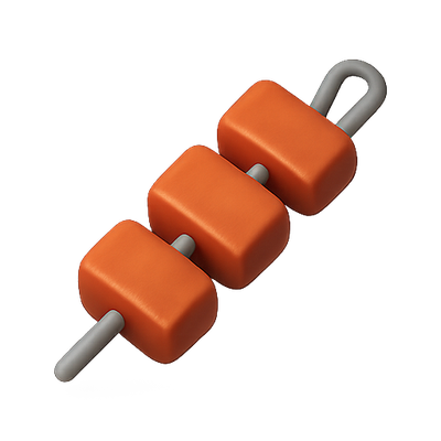 Set of Three Orange Buoys on a String