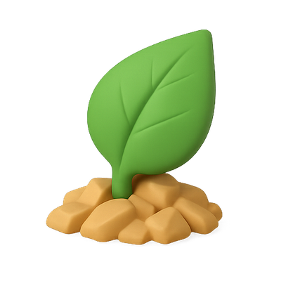 3D Render of a Leaf Growing from Soil