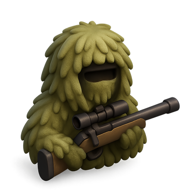 3D Ghillie Suit Icon Featuring a Sniper