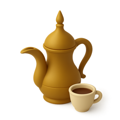 Stylized 3D Arabic Coffee Pot and Cup Icon