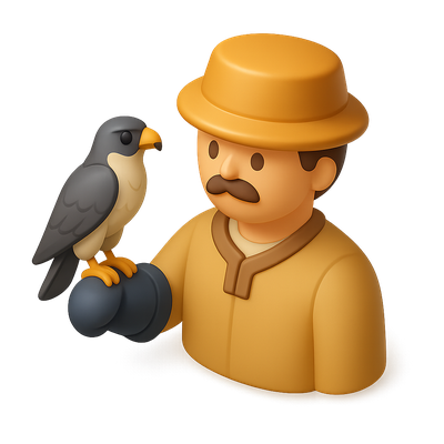 3D Falconer Icon with Bird in Isometric View