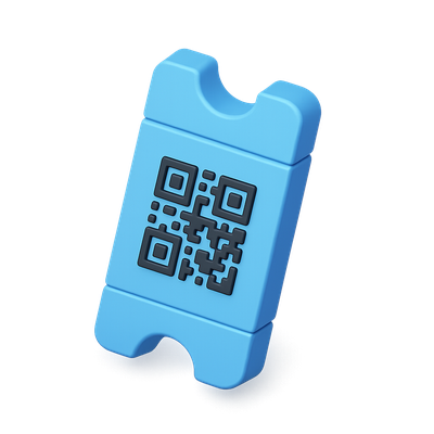 3D QR Code Ticket Icon with Isometric Design