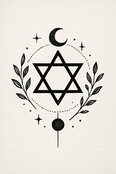 Stylized Star of David with Celestial Elements