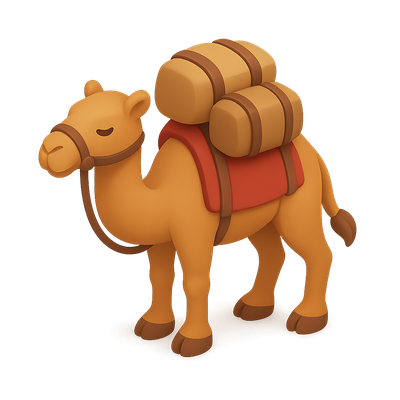 Stylized 3D Camel Icon with Cargo for Silk Road Theme