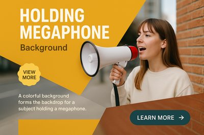 Vibrant Image of a Woman with a Megaphone on Colorful Background