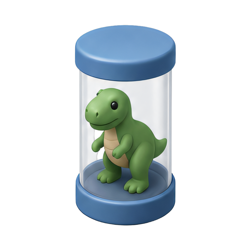 colorful dinosaur figures in a tube