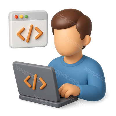 3D Web Designer Icon with Coding Elements