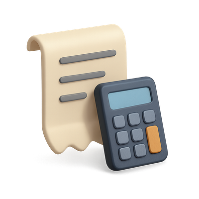 Stylish 3D Icon of Bill and Calculator in Isometric View