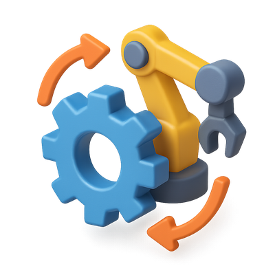 3D Automation Icon with Gear and Robot Arm