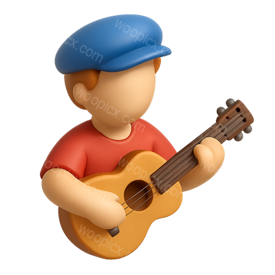 3D Band Member Icon with Guitar in Isometric View