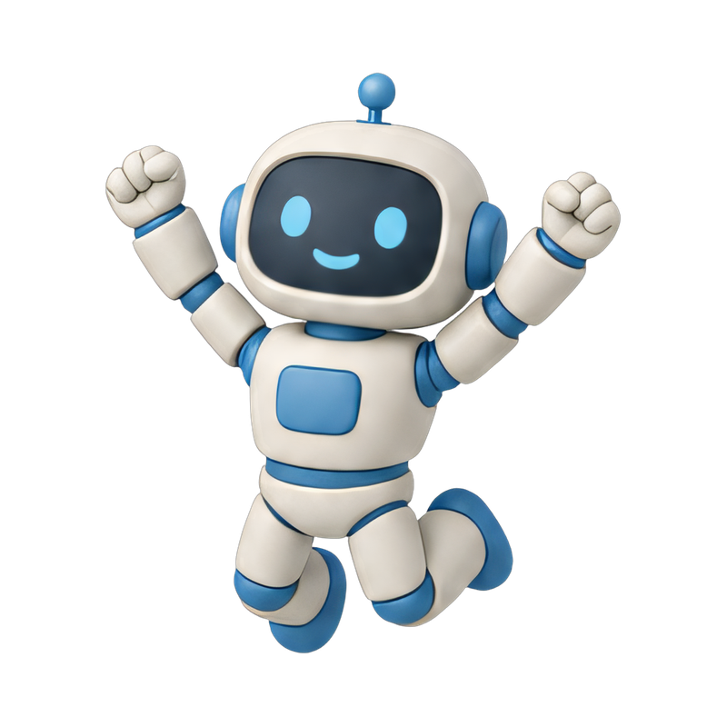 humanoid robot celebrating in motion